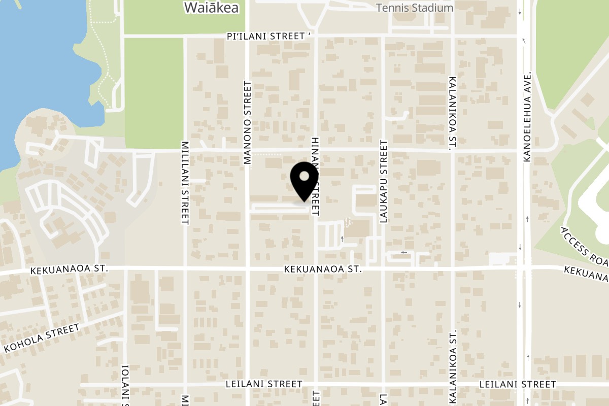 Map showing the location of Miyo's Restaurant on 564 Hinano St in Hilo